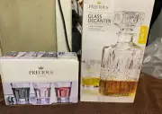 WHISKEY SET-Precious Home 37oz Glass Decanter W/ 6 Shooter Glasses Set-NIB