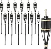 12x Black 60cm Bamboo Garden Fire Torches - Outdoor Paraffin Lamp Oil Burner Tiki Candle Flame Lantern Stake Light - by Harbour Housewares
