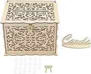 Wedding Card Box with Lock, Large Rustic for Sign Gift Wood Wooden Envelop Boxes Money Decorations Holder Hollow Case Reception for Anniversary Shower Birthday Graduation Party Parties