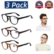 3X Mens Womens Round Plastic Spring Hinges Reading Glasses Readers +1.0~+3.5