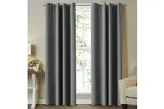 Blackout Pair Curtains Bedroom Grey Color Window Treatment Draperies for Living Room Eyelet Blockout Grey Curtains (2 Panels) 4 Sizes