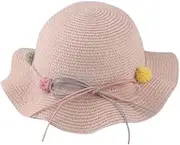[OATIPHO] Sun Hat Women Kids Straw Wide Brim Beach Hat Uv Protection for Toddlers 25x25cm Pink