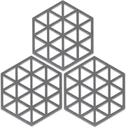 Silicone Trivets for Dishes and Pots - Heat Resistant Mats for Table Countertops, Kitchen Pot Mat, Table Decor Pads for Bowl Dish Cooking Dining Set (3 PCS, Grey)