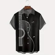 Men's Guitar Musical Instrument Musical Notes Shirt Summer Shirt Button Up Shirt Short Sleeve Fashion Casual Outdoor Vacation Dailywear Summer Spring Turndown