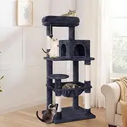 BEASTIE 143cm Multi-Level Cat Tree Tower with Scratching Posts, Sisal-Covered Cat Condo Play House Wood Furniture with Plush Perch, Grey Cat Scratcher Tower for Kittens Climbing and Rest