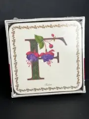 NEW Pimpernel Coasters Alphabet Florals Letter F ~ FUCHSIA ~ Set of 6 In Box