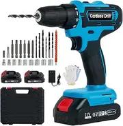 [ADVWIN] Cordless Electric Drill, 21V Power Drills Set Tool Drills with 2 Lithium-Ion Batteries, 18 Torque Settings, Variable Speed 0-1500 RPM