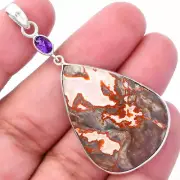 Rosetta Picture Jasper & Amethyst 925 Sterling Silver Pendant Jewelry P-1098