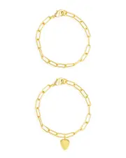 ADORNIA 14K Plated Heart Paperclip Bracelet Set