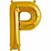 Small Gold Letter P 16in. Foil Balloon Pk 1 (Air Inflation Only / Stick & Cup No