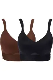 Rhonda Shear 2-pack Cross Back Mesh Detail Bra, Espresso/Black, L