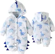 Yaopelky Newborn Baby Dinosaur Snowsuit Infant One Piece Hooded Jumpsuit Toddler Cartoon Romper Winter Warm Fleece Outfit