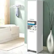 TOOLKISS Bathroom Cabinet Storage 185cm White – Tall Bathroom Mirror Cabinet with 8 Tiers, Space-Saving Design, Eco-Friendly Particle Board, Magnetic Door Catches – Perfect for Bathroom & Living Room