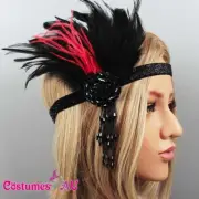 1920s Headband Black Red Feather Bridal Great Gatsby 20s 20's Flapper Headpiece