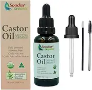 Soodox Organic - 100% Certified Organic Castor Oil/Pure Cold Pressed/Hexane Free/Glass Bottle / 100% Pure & Natural/Australian Made / 50mL