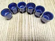 Set of Six Vintage Small Azure Blue Pottery Egg Cups 1.5" x 2" Tall Marked 188