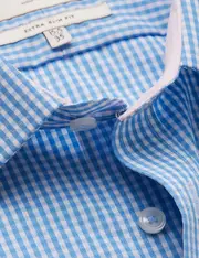 Hawes & Curtis Non-Iron Blue & White Gingham Check Extra Slim Fit Shirt With Contrast Detail Size: 16" collar, 36" sleeve
