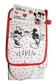 3pc Disney Kissing Mickey & Mini Mouse Love Hand Towel Oven Mitt Potholder