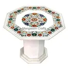 24" Marble Coffee Table Top Inlay Handmade Work With 18" Marble Stand