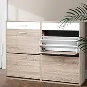 Shoe Rack Cabinet 36 Pairs Adjustable Shelves Pine Storage Organizer Furniture