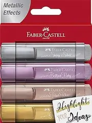 Faber-Castell Brilliant Textliner Metallic - Pack of 4 Includes Gold, Silver, Rose and Ruby, (57-154640)