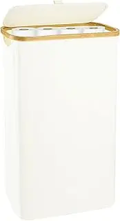 XXLAUBBD Toilet Paper Storage Basket - Large Capacity Oxford Cloth & Wood - Upright Toilet Paper Bin - Home Bathroom (White)