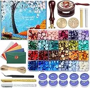 Comealltime Wax Seal Kit with Gift Box, 624 Pcs 24 Colors Sealing Beads, 2 Pcs Stamps, Sealing Wax Warmer, Metallic Pen, Envelope, Candles for Wedding Birthday Gift and DIY Craft, Sellado de Cera