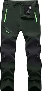 [YAOHUOLE] Men's Hiking Trousers Waterproof Winter Fleece Lined Softshell Outdoor Work Pants with Zip Pockets, Army Green, XL