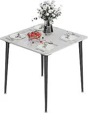 Kitchen Dining Table Marble Tabletop: Square 80cm Modern Sintered Stone Cold Jadeite Pattern High Gloss Marble Effect Top Dinner Tables with Tapered Metal Legs Home Furniture - Not Include Chair