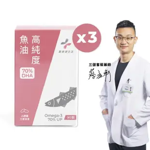 【藥師健生活】DHA70高純度魚油 3盒(90粒/盒 Omega-3 72% 膠囊 蔡藥師)