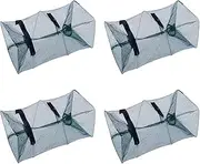 Pack of 4 Bait Fish Trap Trap 45 x 21 x 21 cm Foldable Fish Trap Crab Trap Bait Fish Trap EEL Trap with Food Bag & Zip Fishing Bottom Cages Fishing for Crayfish, Crabs, Sardine