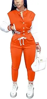 [Fooullaide] Women’s Varsity Jacket Sweatsuit 2 Piece Tracksuit Crop Top Button Down Letterman Jackets Pants Sets
