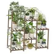 Bamworld Plant Stand Indoor Plant Shelf Outdoor Wood Plant Rack for A-Ladder