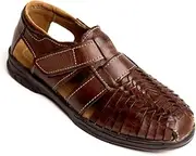 [Mexico en la Piel] Handmade Men’s Leather Fisherman Huaraches Sandals – Genuine Leather, Adjustable Velcro Strap, Closed-Toe Design, Casual and Comfortable Slip-On Shoes – Available in Tan and Moka
