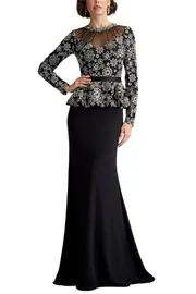 [TADASHI] LATA EMBROIDERED BELTED PEPLUM GOWN US 14 GREEN