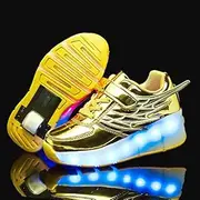 [Jiangym] Skating Shoes CD02 LED Rechargeable Single Wheel Wing Roller Skating Shoes, Size : 31 (Black) Skating Shoes (Color : Gold)