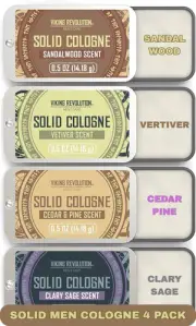 Solid Cologne for Men, Cedar Wood, Vetiver, Sandalwood, 4 Pack - 14g Each