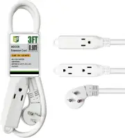 EP Low Profile 3 Ft Flat Plug Extension Cord - 16 AWG 3 Prong Grounded Cable wit
