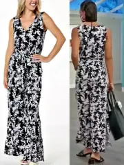 NEW C Wonder by Christian Siriano Wide Leg Knit Jumpsuit BLACK FLORAL SZ XL