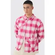 Mens Pink Oversized Boxy Cross Applique Check Shirt