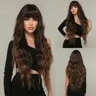 Brown Wig Long Curly Wig Brown Ombre Wig with Bangs Long Wig Highlight Brown ...