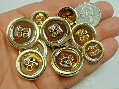 New 8 Plastic Brown Amber Gold Buttons,Blazer coat, Sizes 1 inch,7/8,11/16 - P36