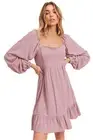 Aemi + Co Ruffled Hem Square Neck Balloon Sleeve Mini Dress
