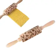 Embossing Rolling Pin Christmas Wooden Dough Roller for Baking Cookies Pizza Pie Xmas-Elk