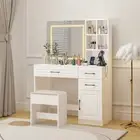Ufurniture LED Dressing Table Stool Set Vanity Desk with Charging Station White