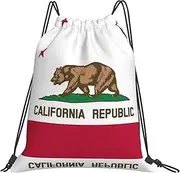 EdWal California State Flag Print Drawstring Backpack Gym Bags Sports Draw String Bags For Gym Travel Swimming Beach, White, One Size