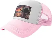 [MDATT] Tropical Sunset Mesh Baseball Cap Adjustable Twill Bulk with Ponytail Hole Washed Dad Hat for Men Women