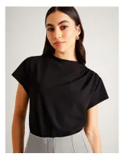 [Basque] Textured Gathered Top in Black