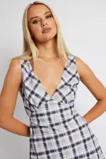 Black Check A Line Dress Sleeveless - Size 6, Women's Skater Dress