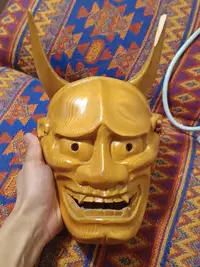 在飛比找Yahoo!奇摩拍賣優惠-日本中古 般若面具 一刀彫 木雕面具 名家雕刻，做工很好，珍